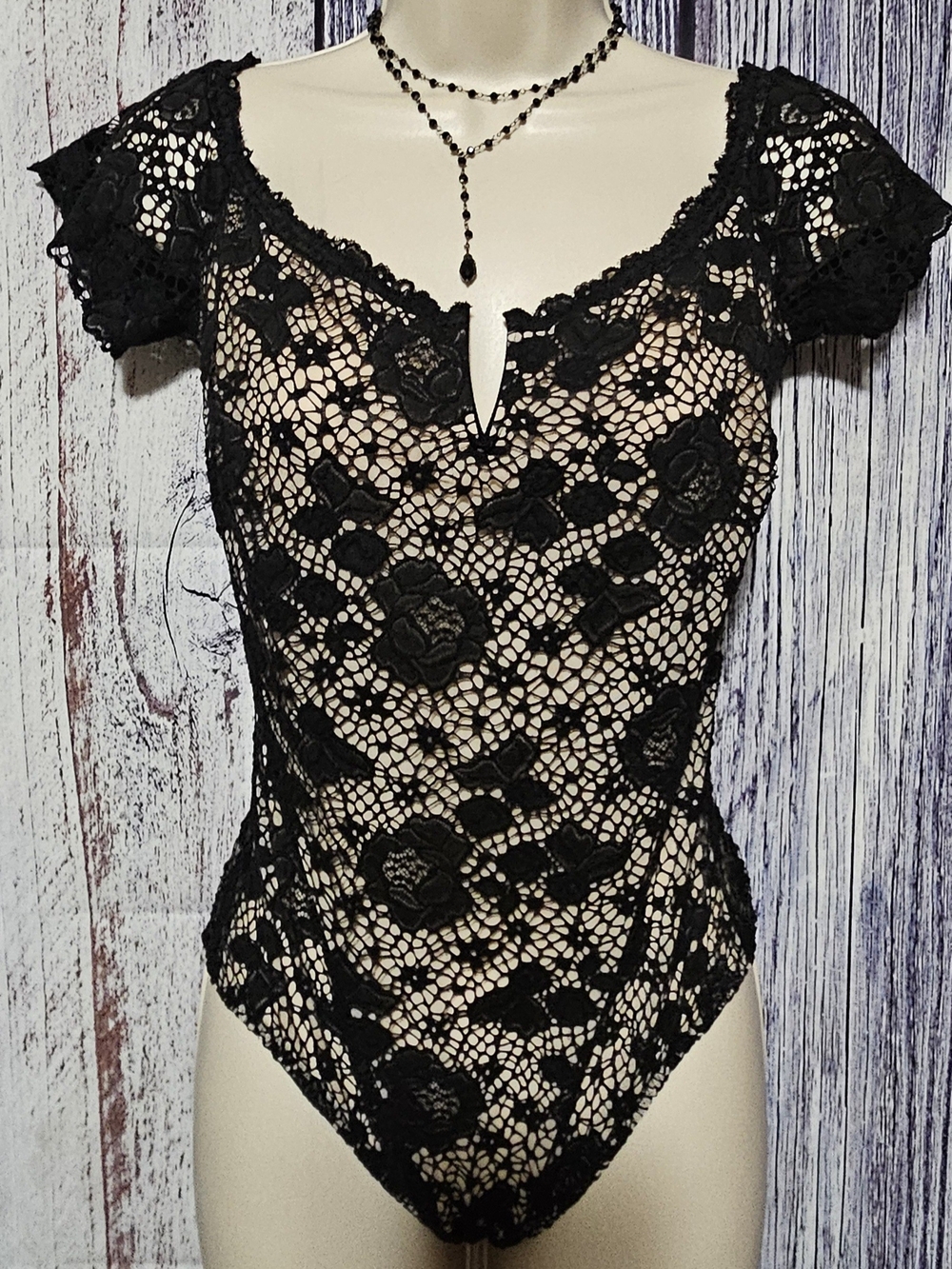 Victoria Secret Black Lace Floral Bodysuit